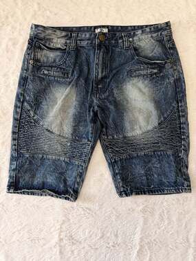 Gray Earth Moto Biker Acid Wash Denim Shorts Size 38